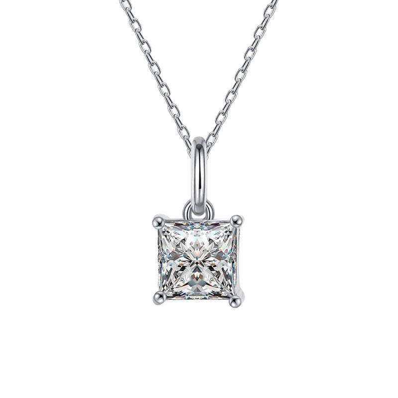 XMZ104 S925 Sterling Silver Luxury 1 Ct Moissanite Square Pendant Necklace Chain for Women Custom Jewelry