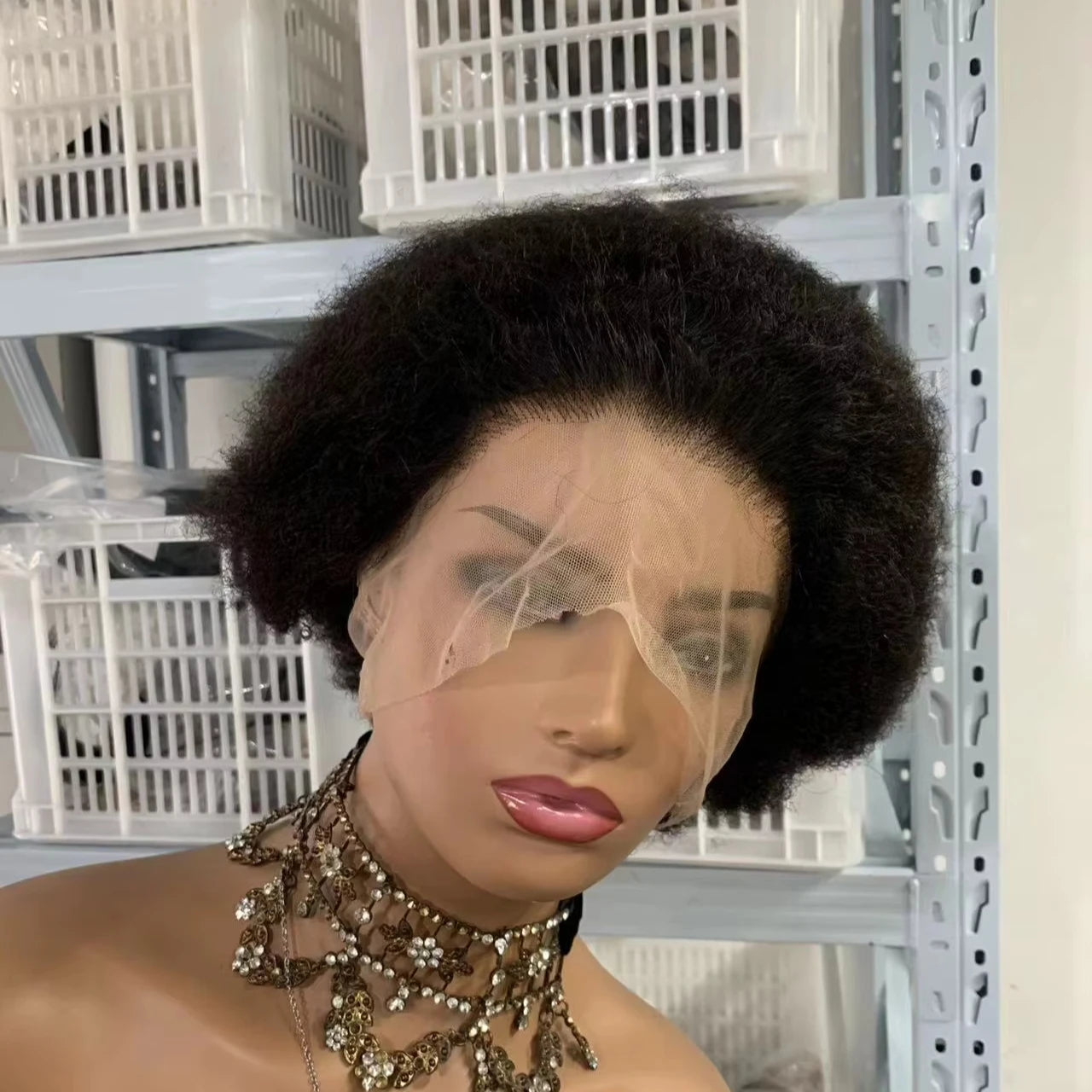 CF135 Black Afro Kinky Bulk Human Hair Micro Twist Glueless Wigs Full Lace  Invisible Skin Melt Brazilian  Raw Hair Wigs  8 Inch