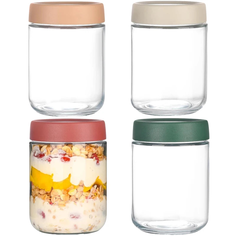 10oz 16oz Glass Jars With Lids Overnight Oats Meal Prep Salad Food Cereal Snacks Containers Pudding Yogurt Storage Jar