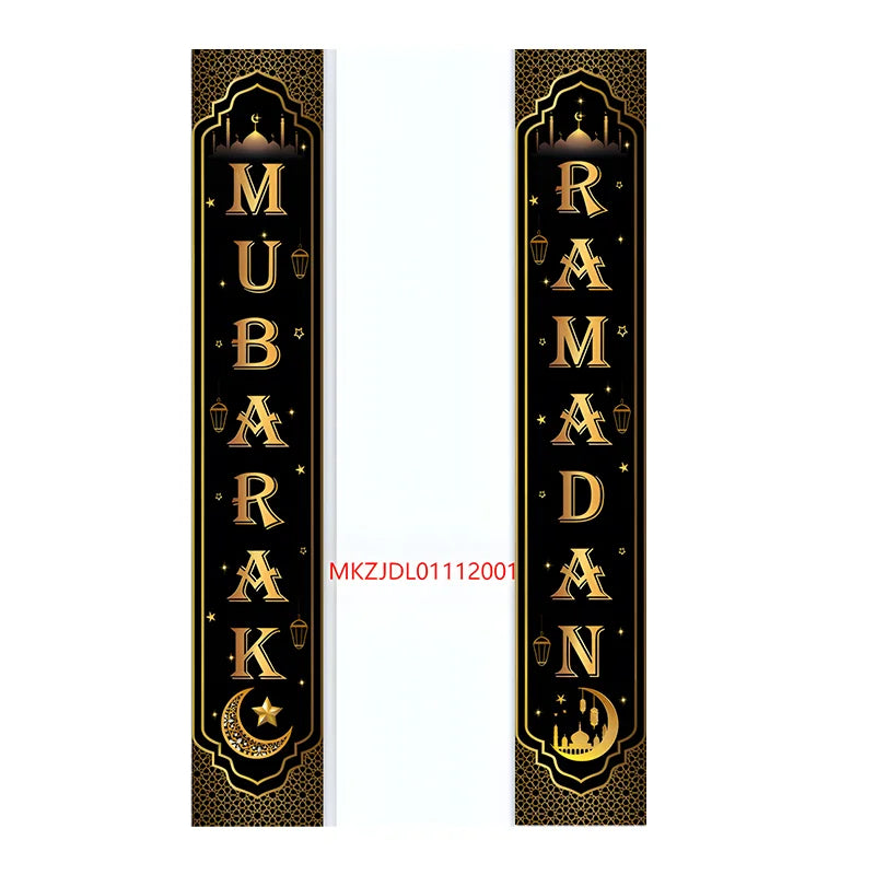 Wholesale 180x30cm Black Gold Ramadan Porch Banner Polyester Indoor Outdoor Eid Front Porch Decoration Hanging Banner