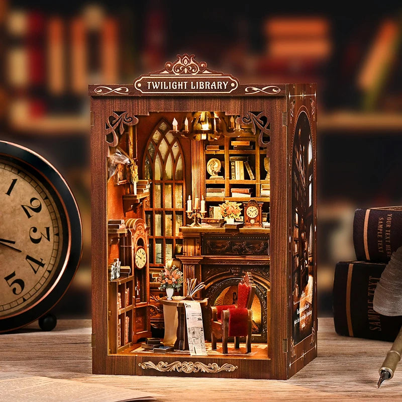 Custom Miniature Diy House Library Themed Kit Assembled Puzzle DIY Model Diy Miniature Wooden House for Educational Toy