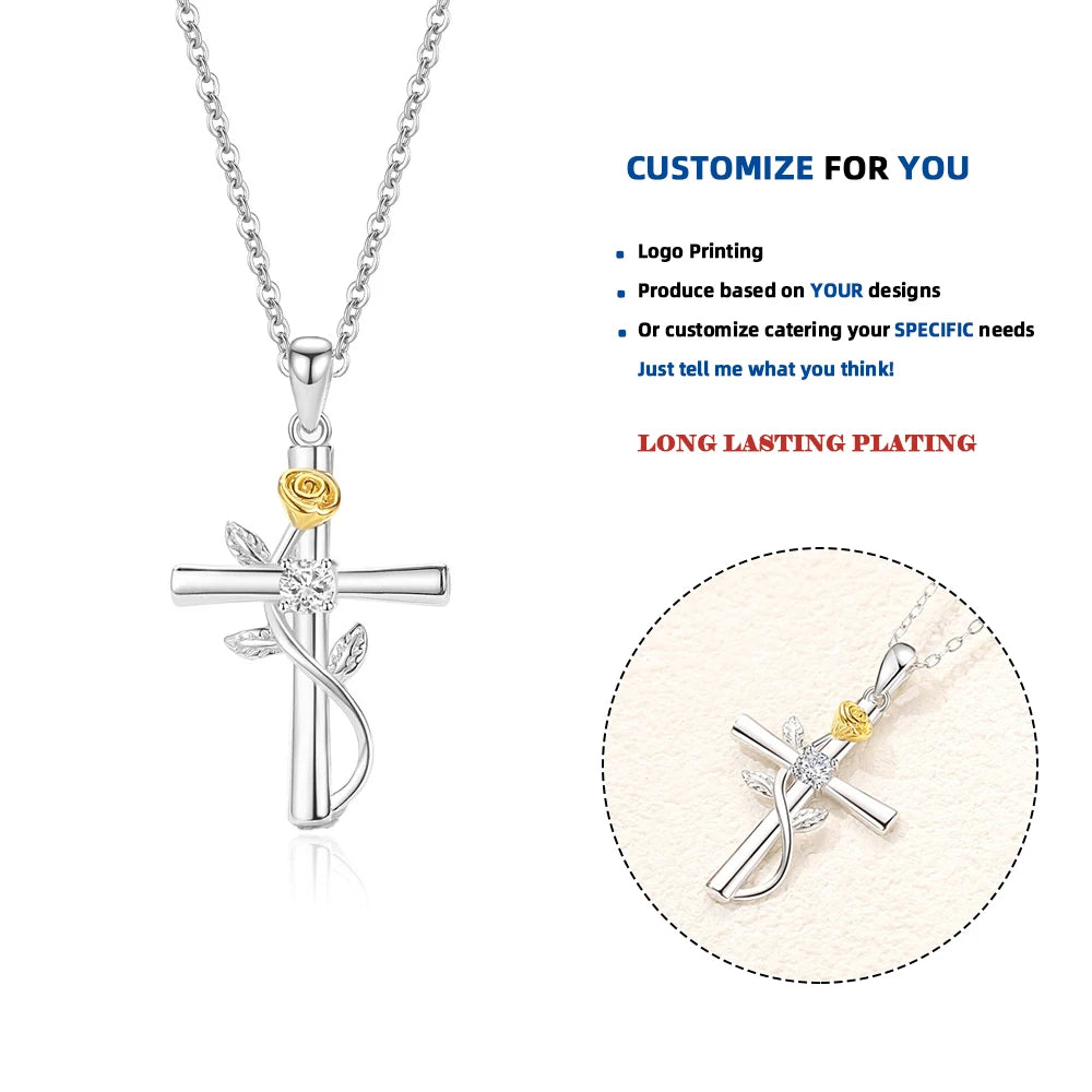DY926 Aesthetic Rose Flower Cross Pendant Necklace Bridal Neck Accessories for Wedding Newly Design Exquisite Women Jewelry