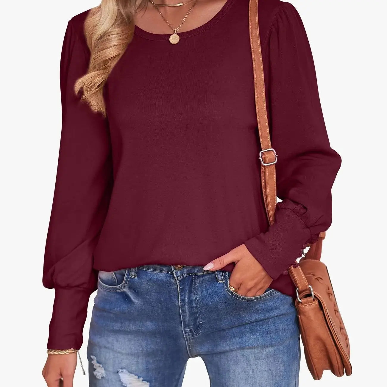 2025 New Fashion Long-Sleeve O Neck Regular Fit Women's Logo Knitted Solid Color Best-Selling Elegant Versatile Top