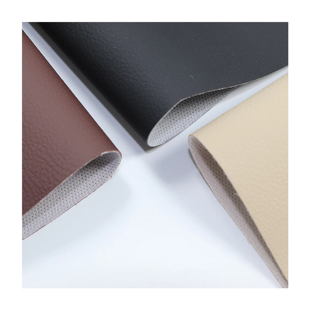 Multi-Color PVC Synthetic Leather with Mesh Backing Litchi Grain Fabric for Auto Seats Sofa Waterproof Eco-Friendly Wholesale