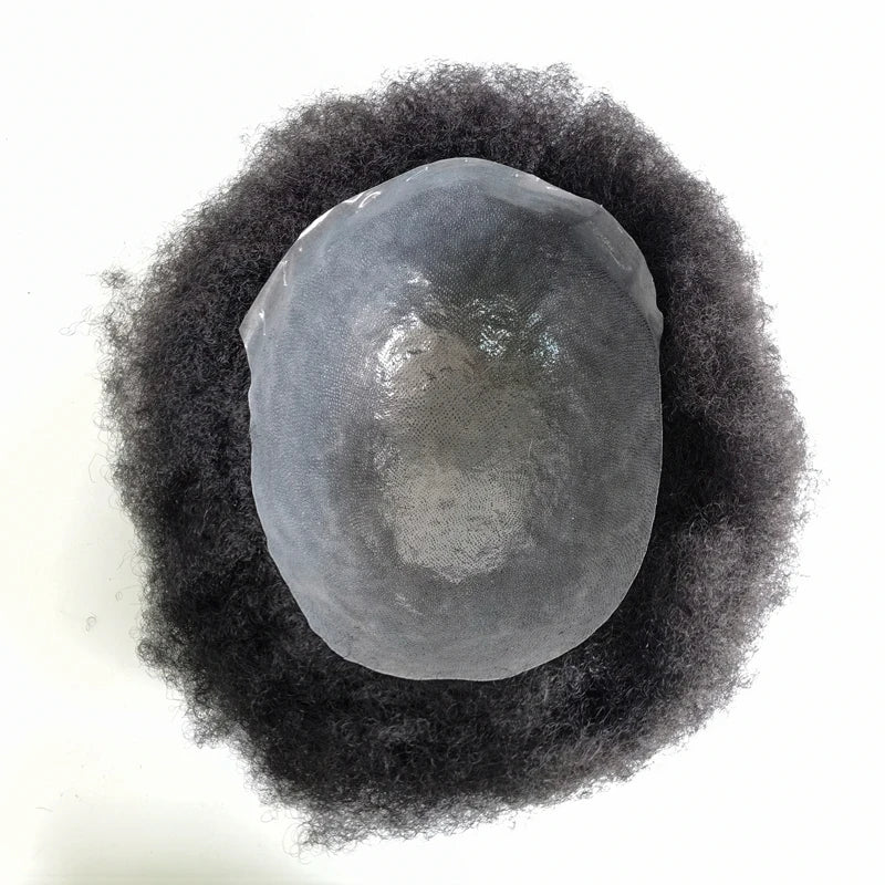 Afro Curly Natural Indian Human Hair Full PU Thin Skin Men Hairpiece Toupee With Quick Delivery