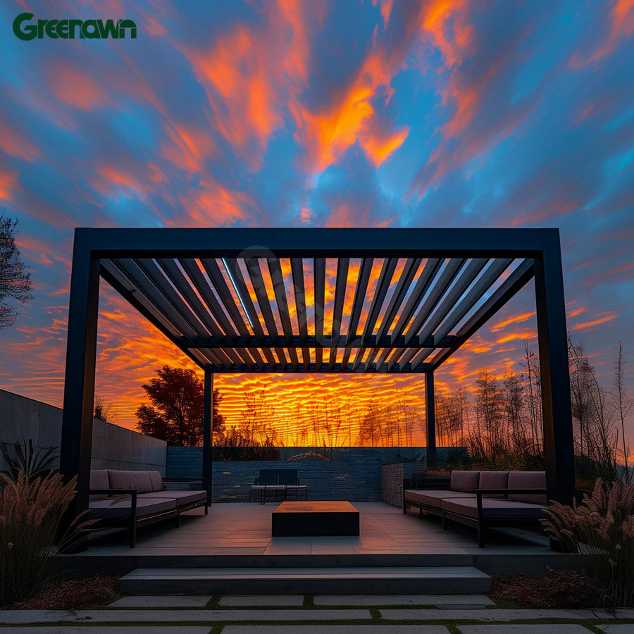 Black Outdoor Modern Aluminum Motorized Louvre Roof Sun Bioclimatic Pergola for Restaurants Sun Shade