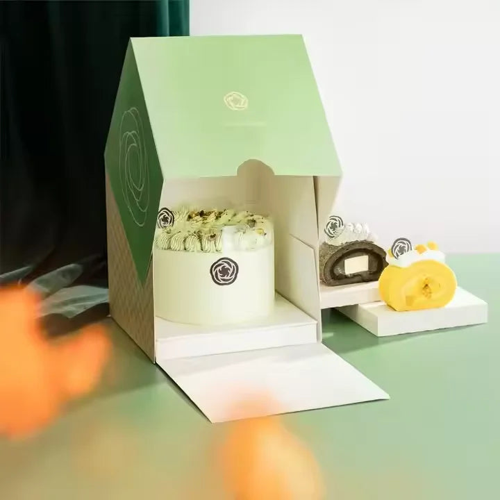 OEM Recyclable Pop Bakery Folders Takeaway Birthday Cake Box for Sushi Crepe Macaron Cookie Paper Cardboard Packaging