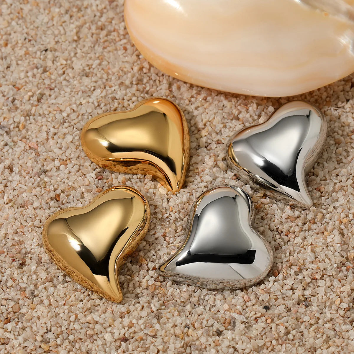 Fashion Designer 18K Gold Plated Statement Stud Earring Waterproof Jewelry Stainless Steel Chunky Puffy Heart Earrings for Women