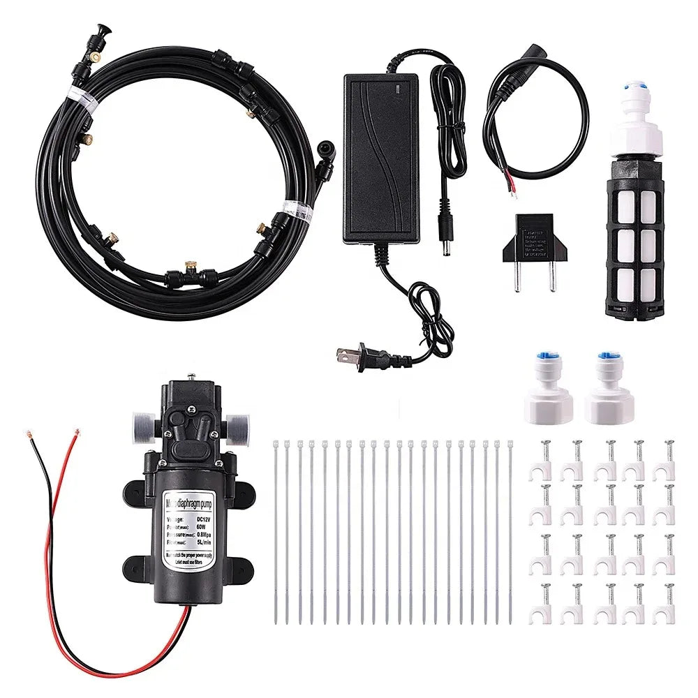 7/10/13/16/19m DIY Water Misting System Brass Nozzle Outdoor Misting Dust Cooling Spray Kit With Pump
