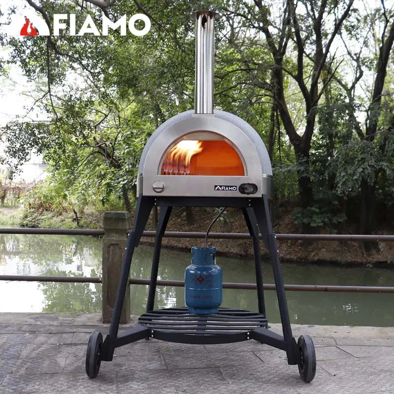 Professional Manufacture Modern Freestanding Dome Gas Clay Pizza Oven Stainless Steel 500C Max Temp Electronic Thermometer for