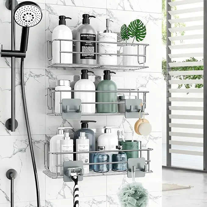 Home Decor No Drilling Stainless Steel Adhesive 6 Pack Shower Caddy Bathroom Storage Shower Shelf
