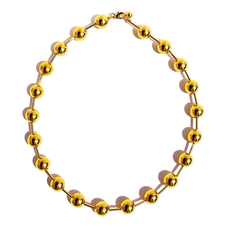 2025 Trendy Exaggerated Brass Shiny Metal Ball Beaded Necklace Short Sweater Chain Party Jewelry Factory Wholesale