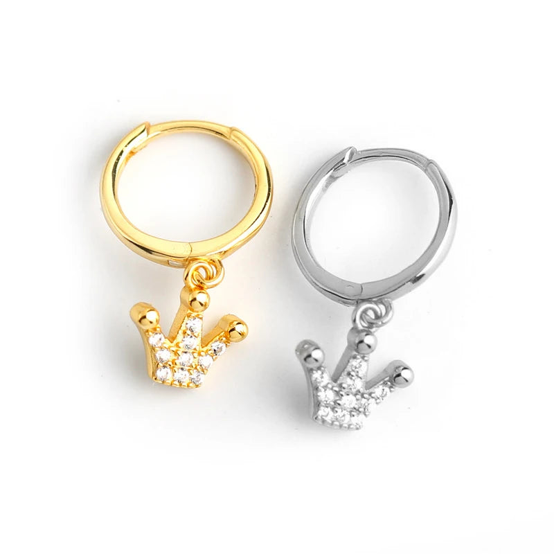 EH1054 925 Sterling Silver Crown Pendant Pendant Hoop Earrings for Women  Exquisite Earrings Jewelry