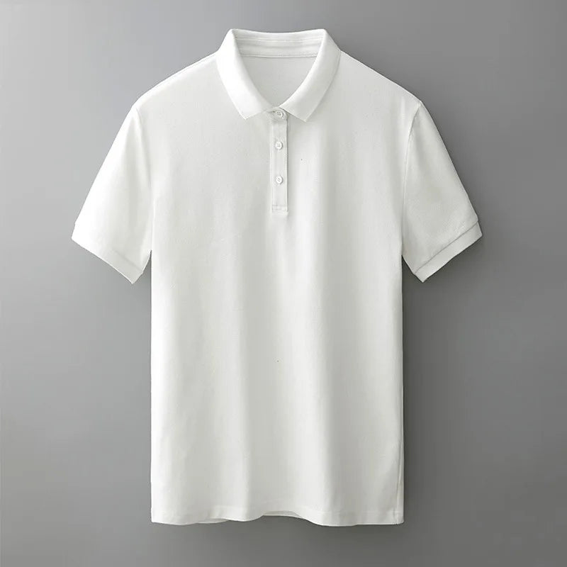 Oem customized cotton polo shirt for middle aged men  pure white short sleeved summer japanese style lapel polo tshirt