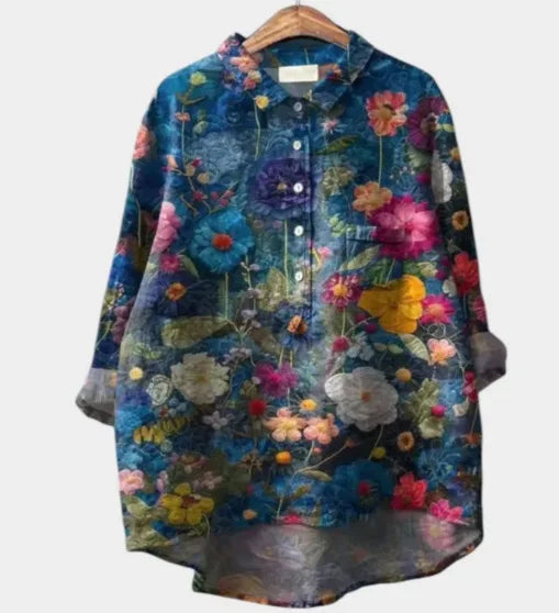 2026 Modern Polyester  Floral Printed Blouse with Turn-down Collar Women's Blouses & Shirts for Daily Casual Streetwear Outfits