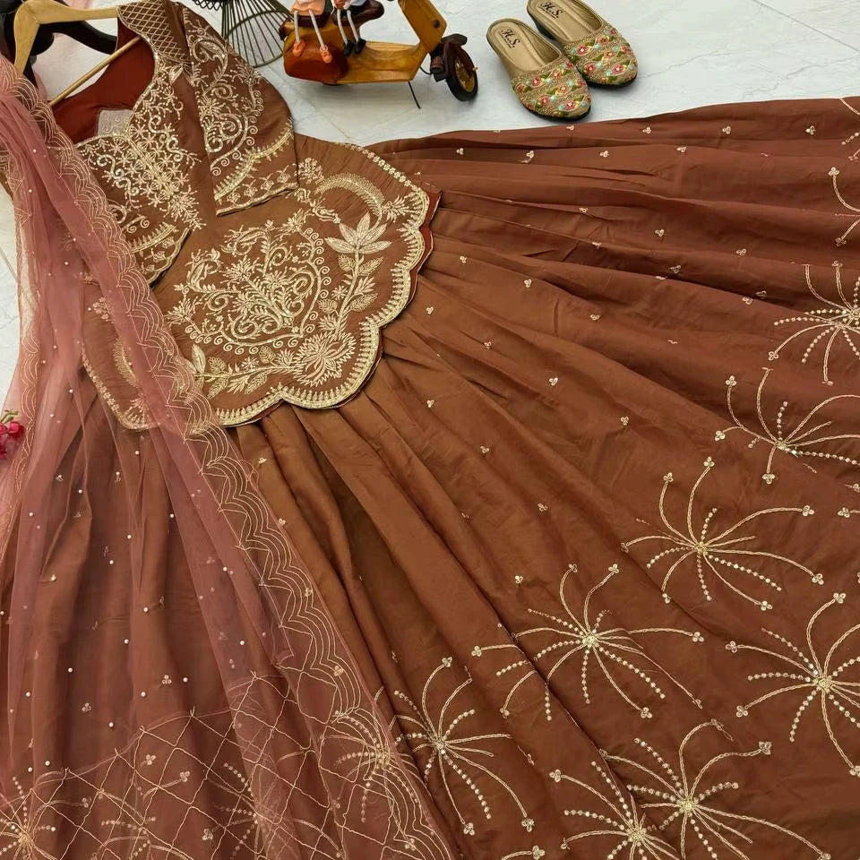 New Designer Wedding Party Top Lehenga & Choli Dupatta Set Simmer Silk Ankle-Length Reversible TENNECY Simaran