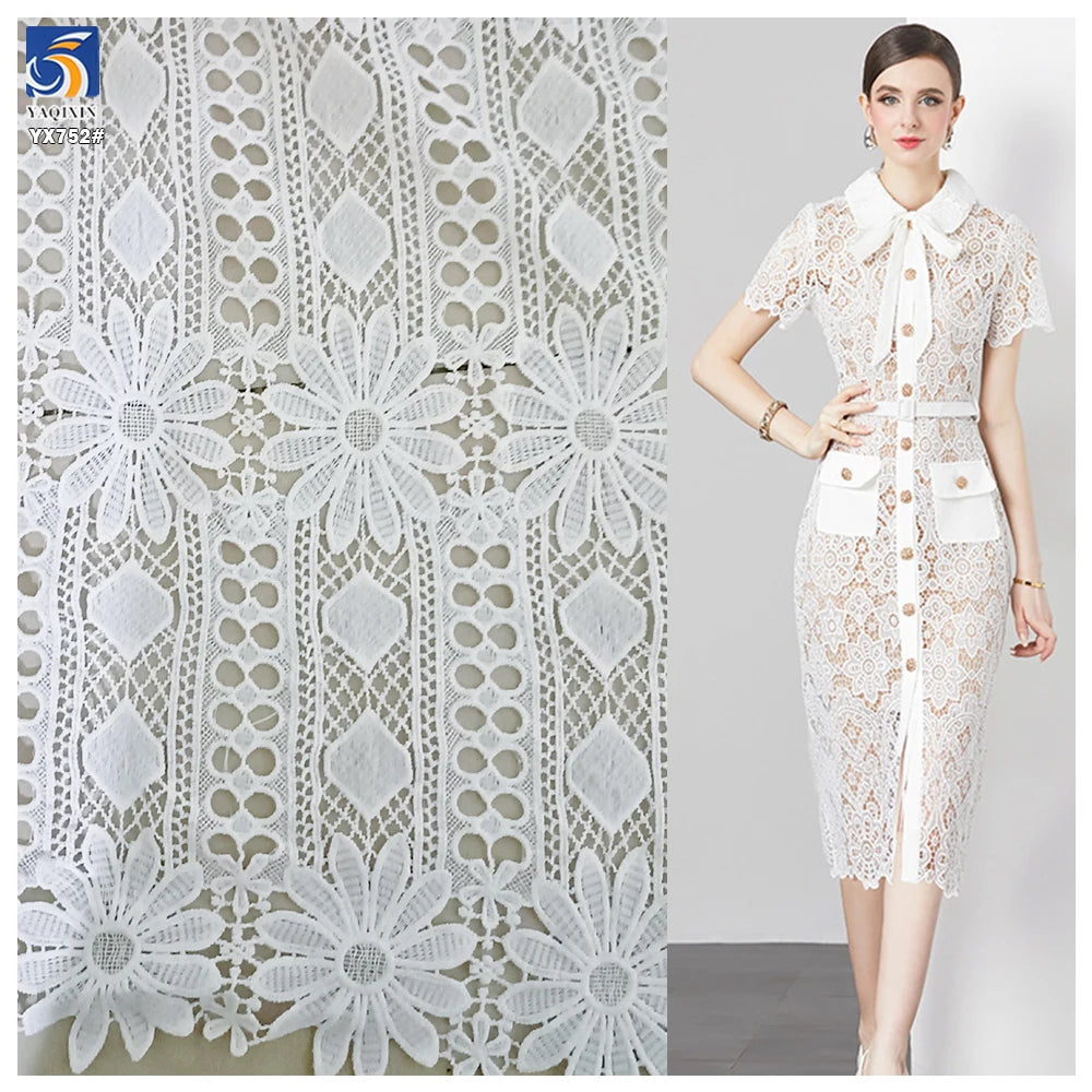 YX752 2025 Latest Water-Soluble Lace Embroidery Water-Soluble Fabric Geometric Flower Pattern Milk Silk Lace Fabric