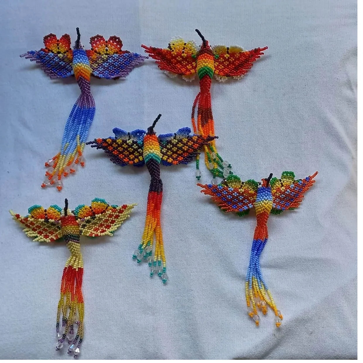 Custom Made Animal Stone Seed Beaded Songbird Pendant Home Decor Art Deco Design 3 Pcs for Back School Baptism Anniversary