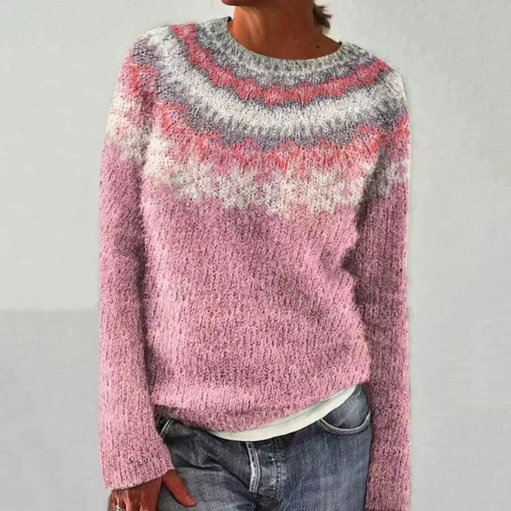 2025 New European and American Women's Sweater - Wish Bestselling Crew Neck Color - Block Loose Fashion Pullover Knitwear