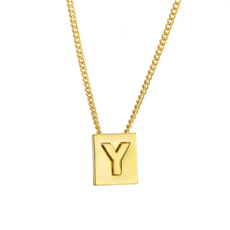 Wholesale Custom Jewelry 18k Solid Gold Letter square Initial Necklace