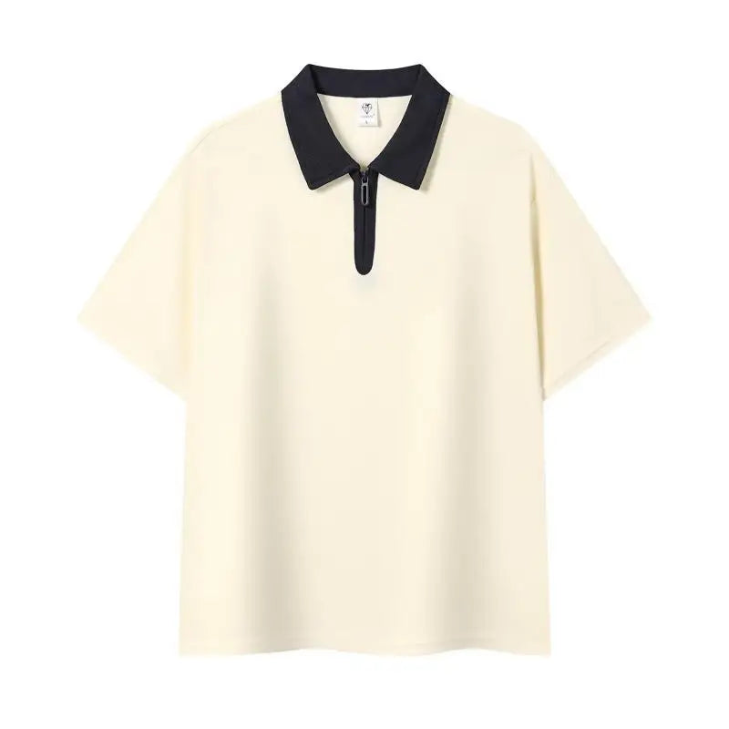 Oem customized half zipper contrast color lapel short sleeve custom logo catering milk tea shop workwear t shirt