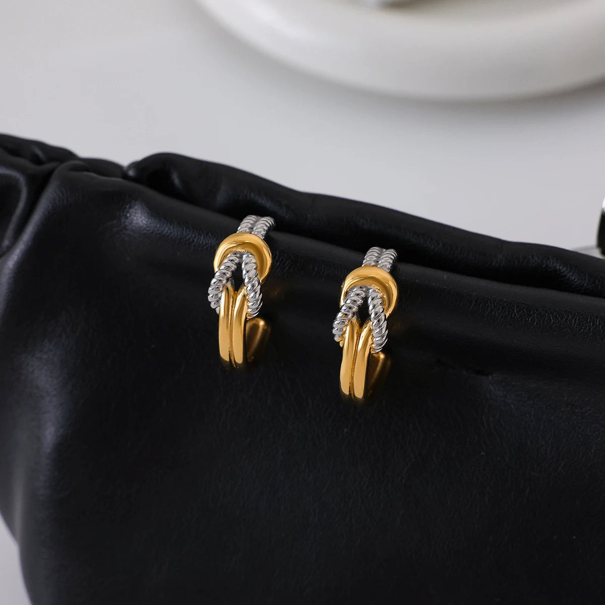 J&D Minimalist Style 18k Gold Plating Stainless Steel Classic Knot Polished C Circle Earrings