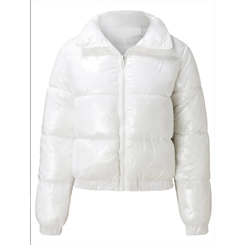 European American Women's Autumn Winter Cotton Jacket New INS Trend with Gold Stamping Casual Short Coat Zipper Closure