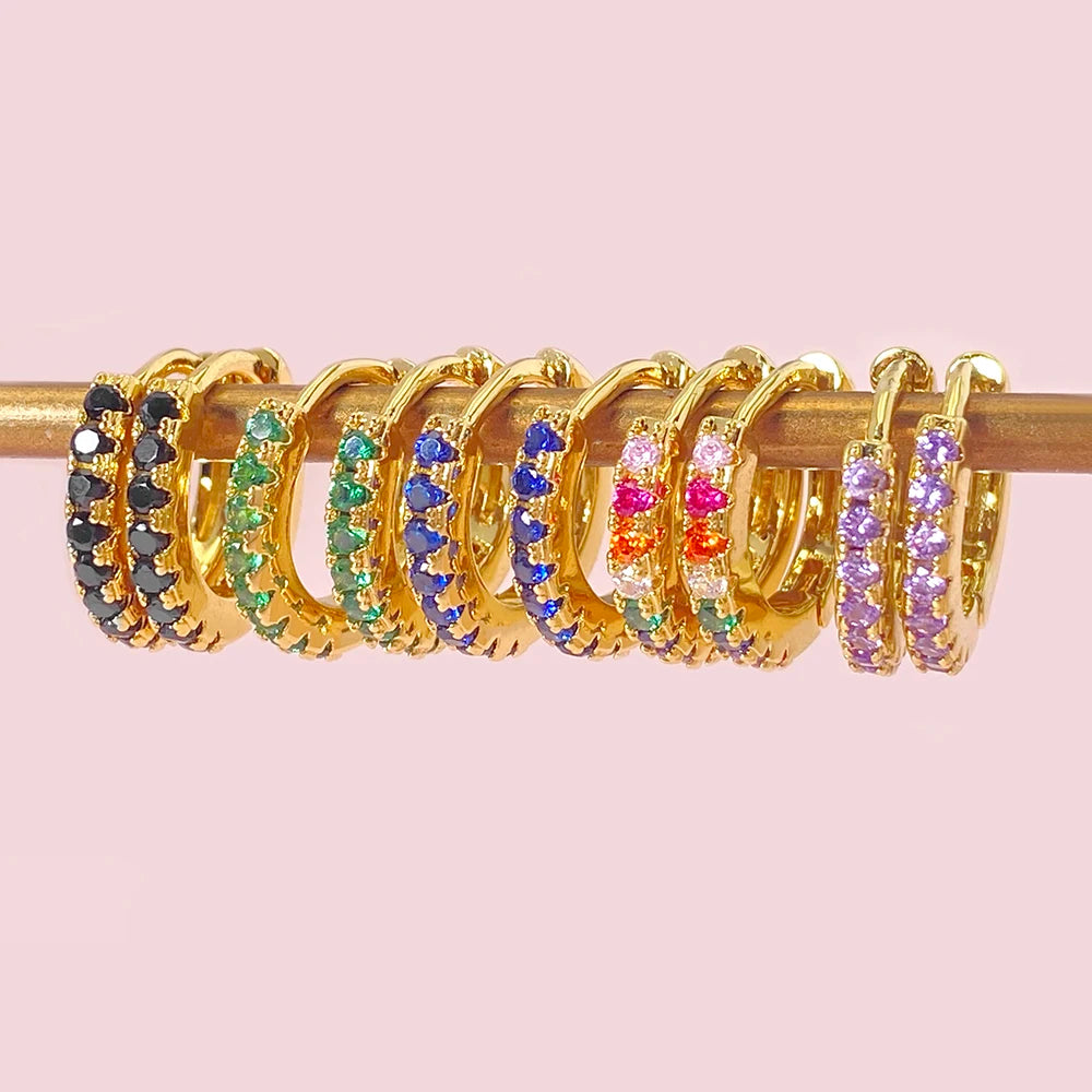 Ready to Ship Earrings Foxi Custom Color 12mm Small Huggies Jewelry Zircon Gold Plated Hoop Earrings for Women