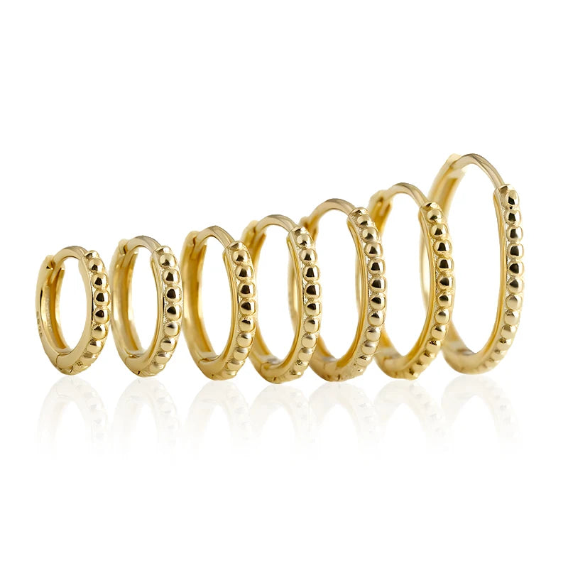 EH1563 Minimalist 925 Sterling Silver Wave Point Round Ball Bead Fine Jewelry Hoop Earrings for Women Gold Plated