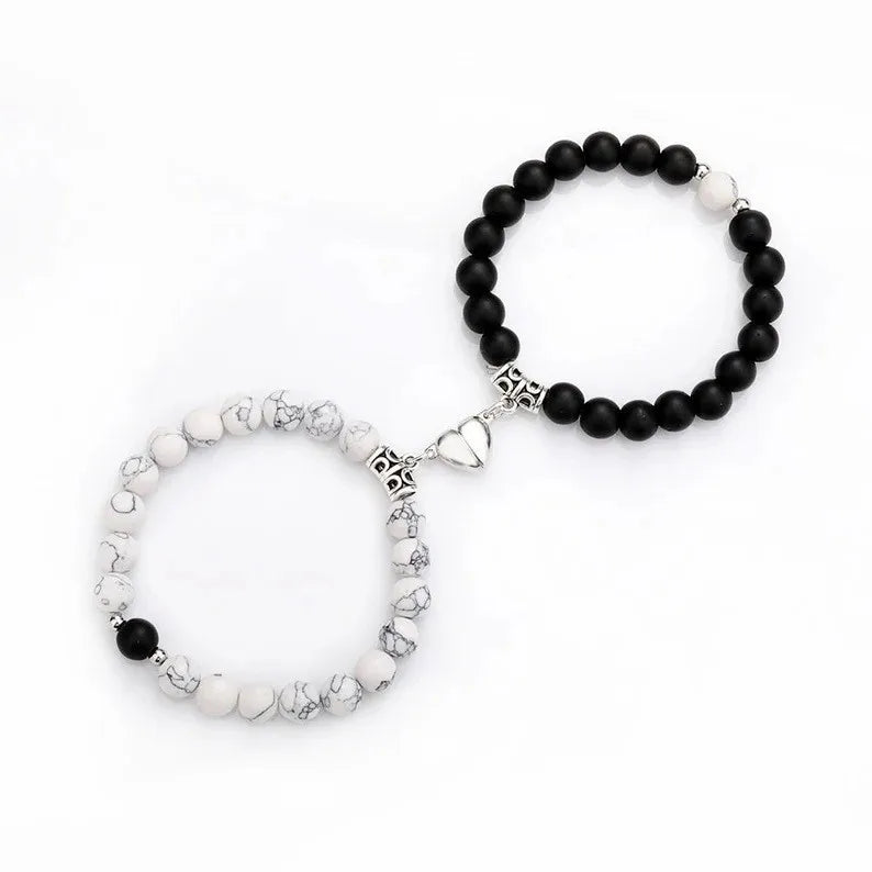 Hot Selling Frosted White Turquoise Heart-Shaped Couple Bracelet Natural Stone Magnetic Attraction Men Women Pearl Main Gifts