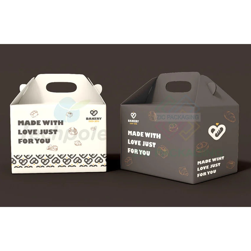Custom Logo Design Bakery Packaging Box with Handle Gable Box for Cake Cookies Bakery Packing