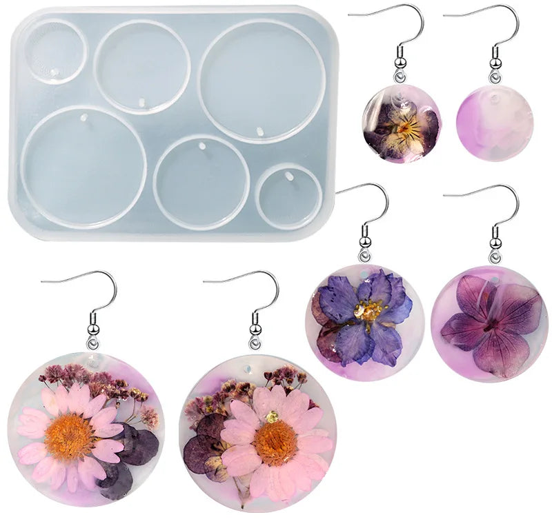 Round Earrings Geometrical Clay Shaped Epoxy Silicone Casting Molds for Rings Jewelry Pendant Necklace Ornament Keychain