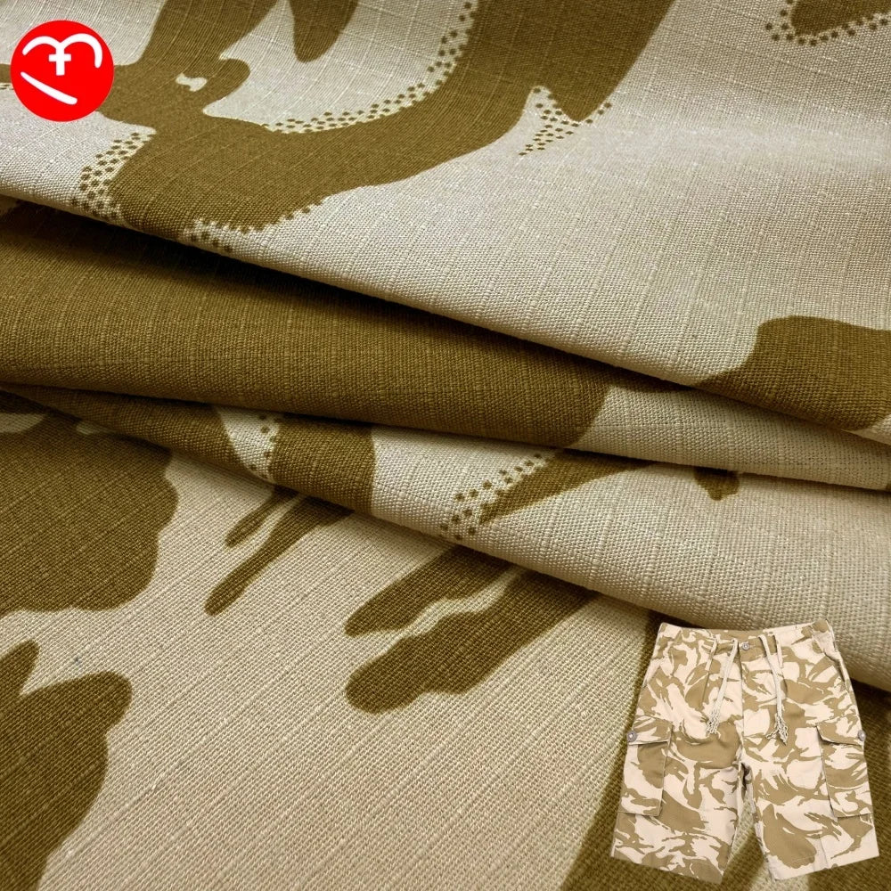 Stock British Desert Camouflage Fabric TC Polyester Cotton Waterproof Infrared Protection Fabric Ripstop for Tactical Clothes
