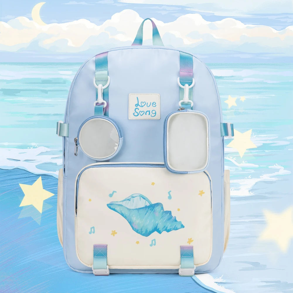 Little Conch Internal Frame Waterproof 23L Japan Style Backpack Junco Brand Sky Blue Display Pocket Student Travel Outdoor
