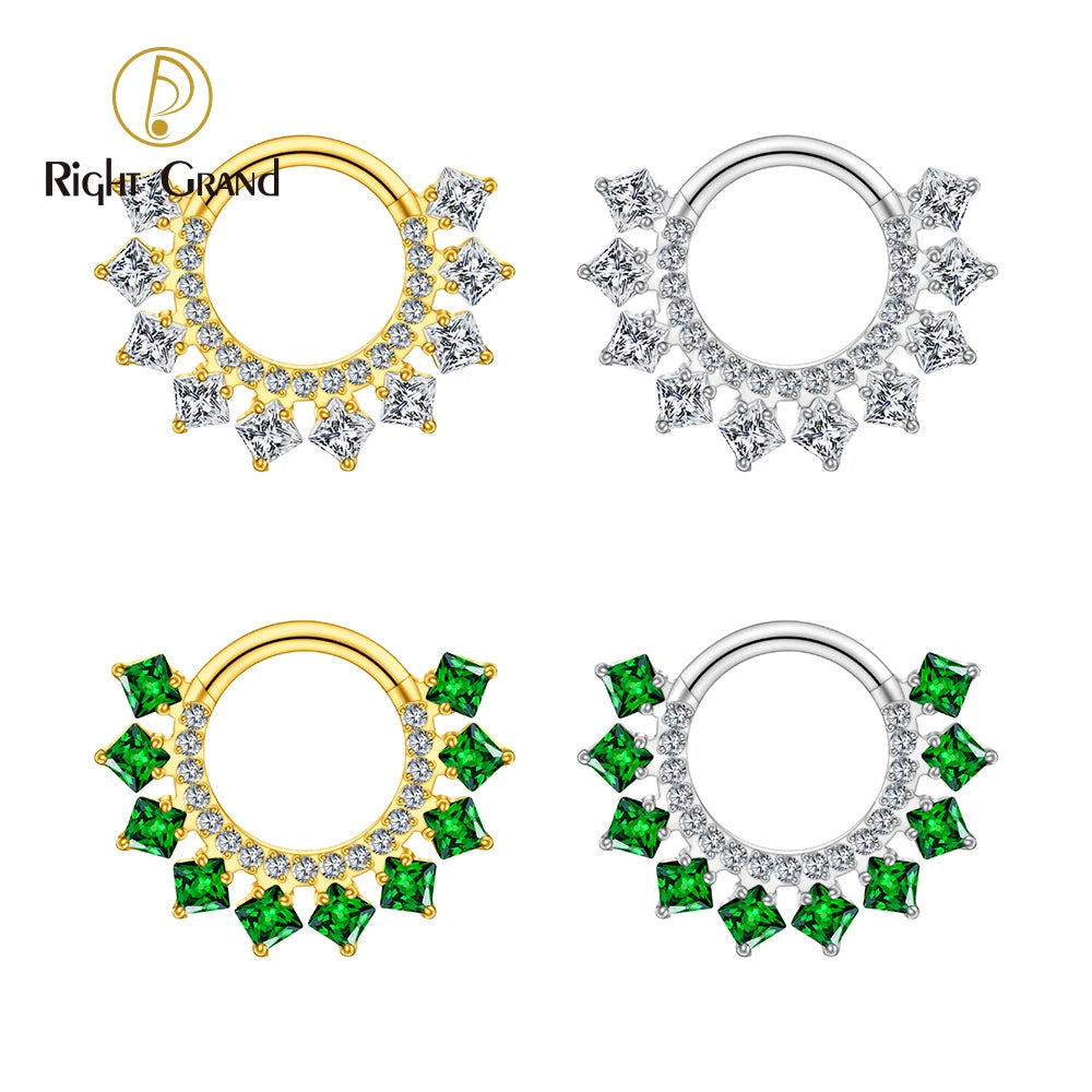 Right Grand ASTM F136 Titanium CZ Huggie Hoop Earring 16G Simple Geometric Septum Nose Clicker Ring