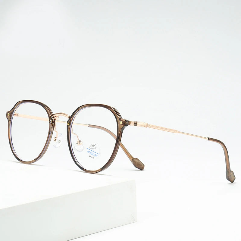 New Simple Antiblue Light Glasses TR90 Eyeglasses Frame Unisex Lightweight Round Metal Glasses Frame Match Degree Glasses