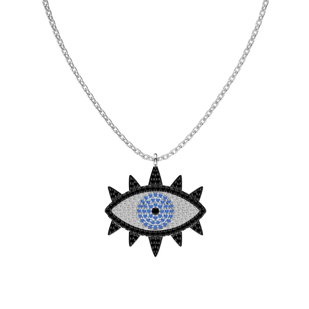 Dylam S925 Sterling Silver Lucky Black Blue Evil Eye Charm Necklace Cz Cubic Zirconia Wedding Necklaces for Women Jewelry Gift