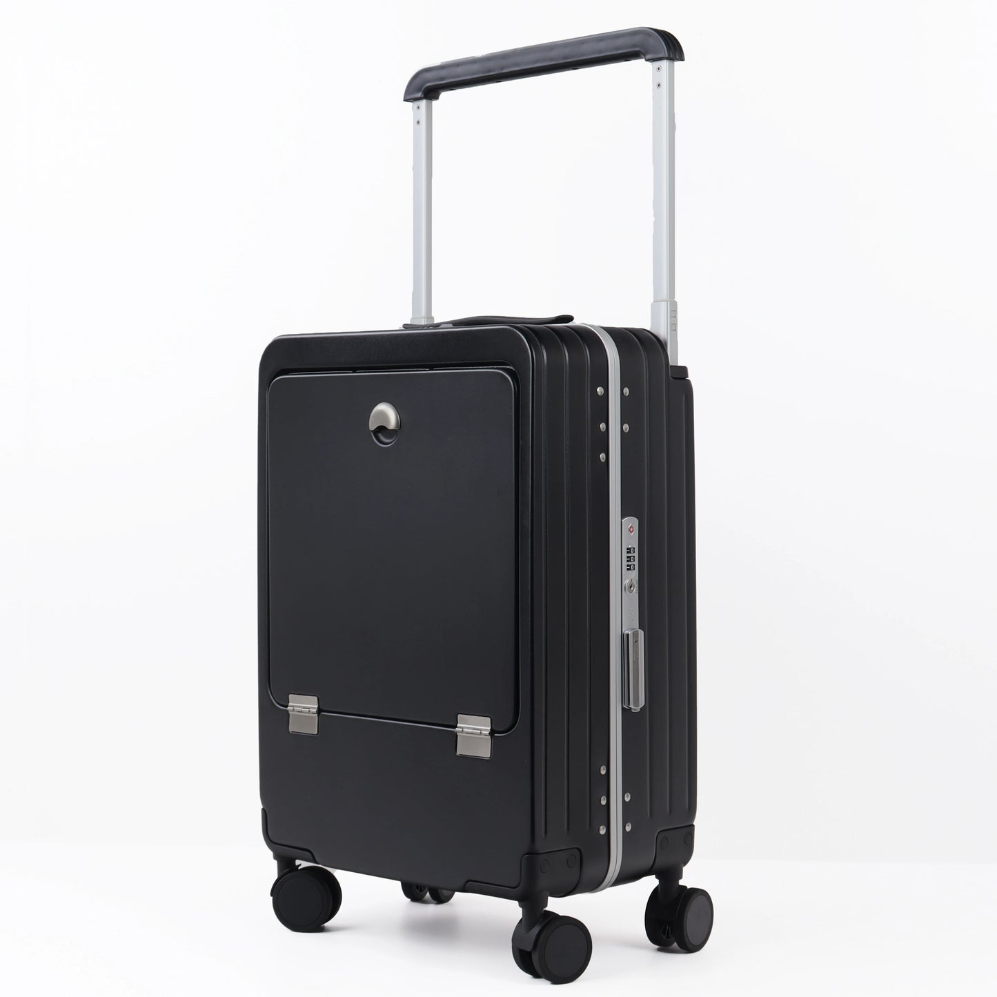 Cabin Front Open PC Luggage Suitcase with USB Charging Port Aluminum Closure Wide Trolley Boarding Valise for Travel