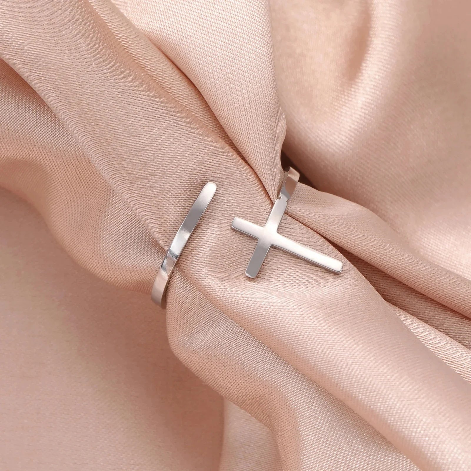 Classic Cross Adjustable Ring for Women Men Christian Catholic Religious Protection Amulet Stainless Steel Jewelry