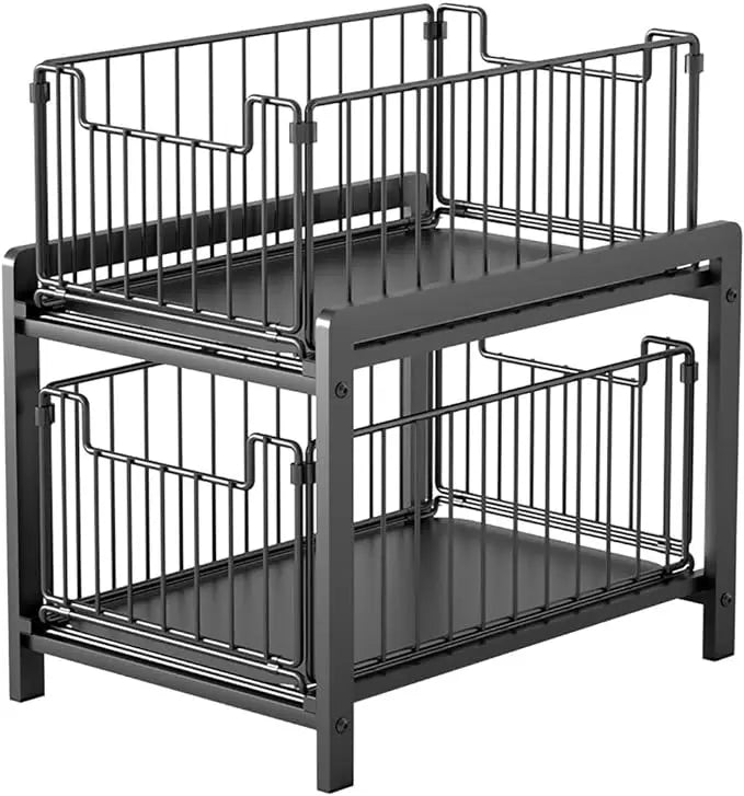 2-Tie Cabinets Sliding Kitchen Under Sink Organizer Shelf with Sliding Storage Drawer