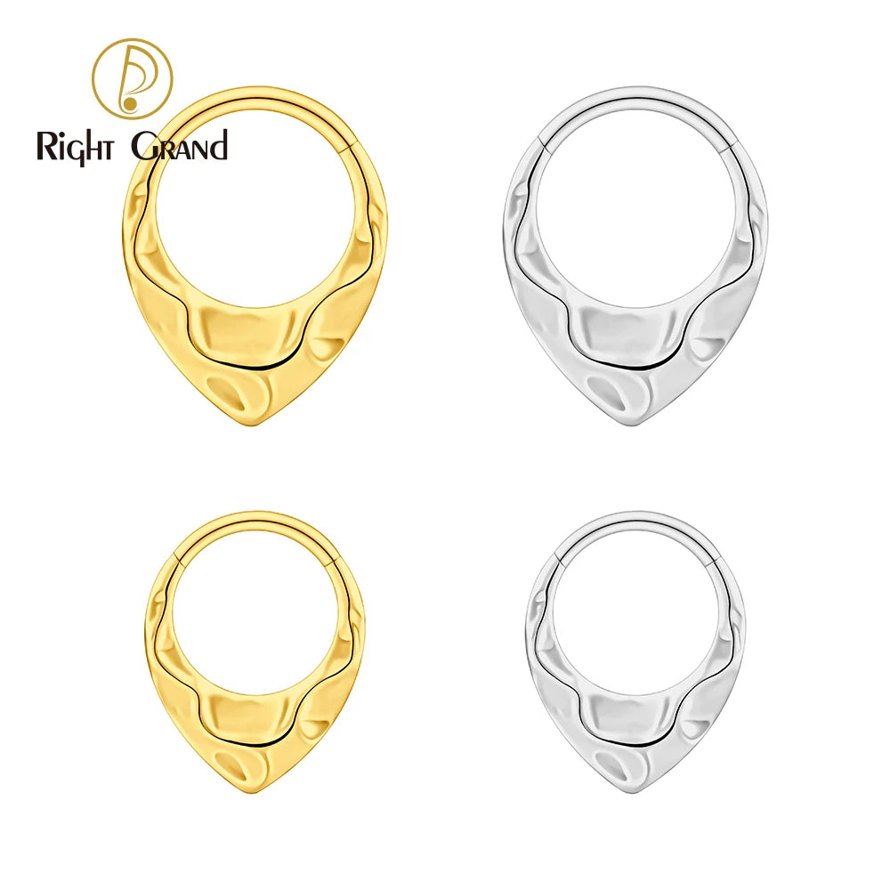 Right Grand ASTM F136 Titanium V Shaped Hammered Huggie Hoop 16G Simple Geometric Septum Nose Clicker Ring