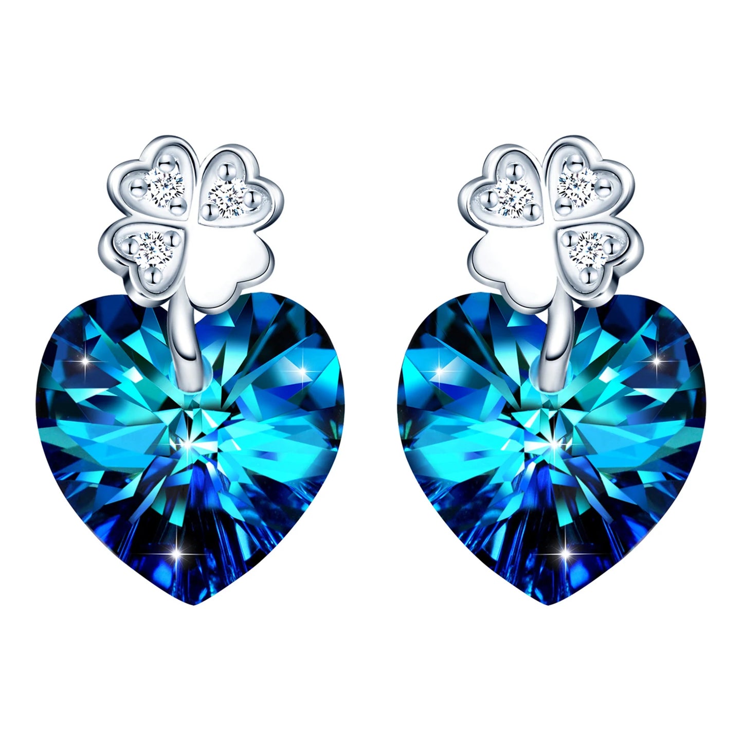 Classic Cubic Zirconia Trendy Earrings 2024 S925 Silver Four-Leaf Clover Stud Heart Earrings