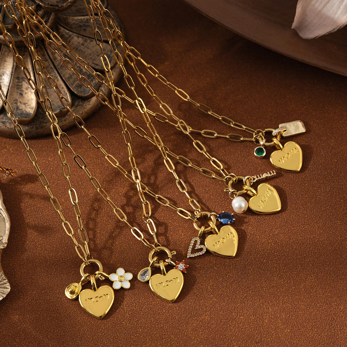 New Arrival Design Heart Zircon Necklace I Love You Mom Stainless Steel Mama Necklace for Mother'S Day Gift