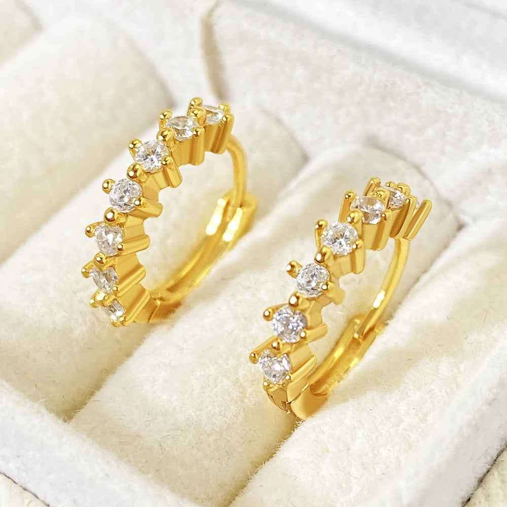Foxi 18K Gold Plated Wholesale Jewelry Cubic Zirconia Simple Classic Round Huggies Hoop Women's Earrings