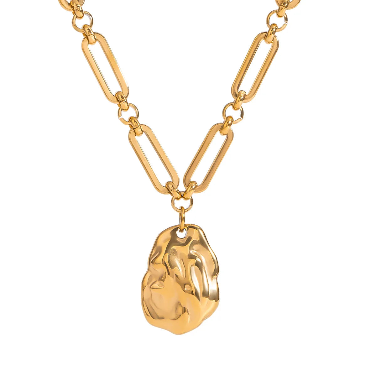 New Personalized Fashion Jewelry 18k Gold Plated Stainless Steel Simple Hammer Pattern Irregular Anti Allergy Pendant Necklace