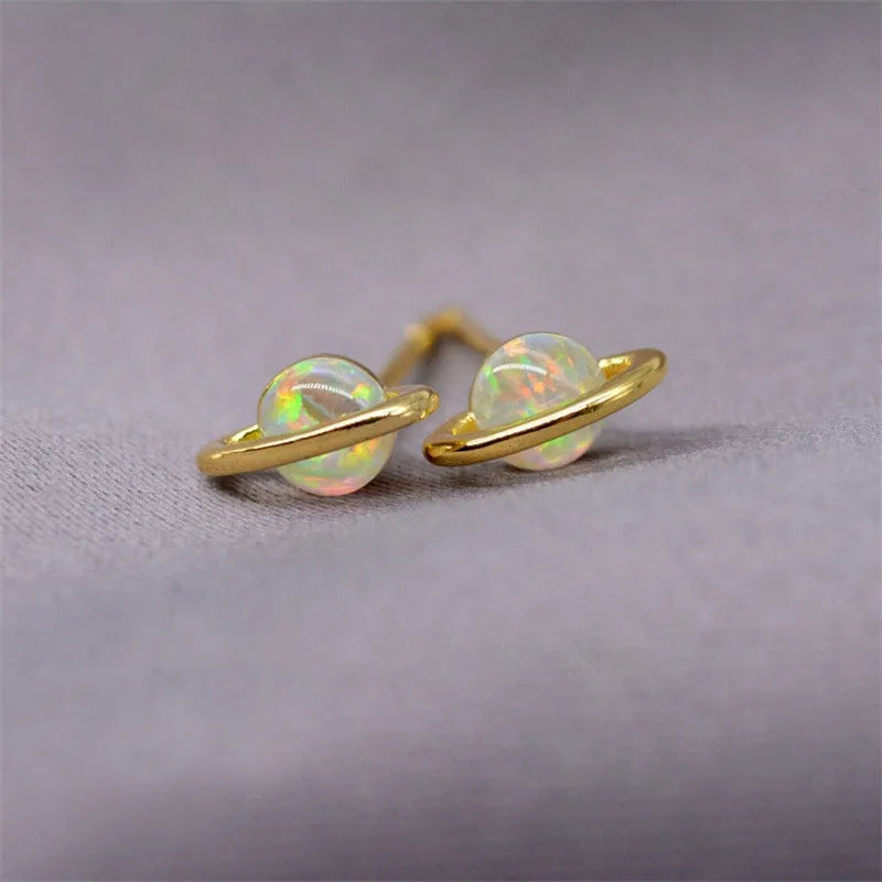 Wholesale Brass Jewelry Minimalist Gold Gemstone Stud Planet Earrings