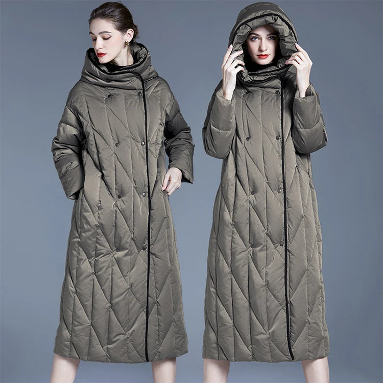 European Station 2026 Winter New Women's Knee-Length Loose Solid Color Versatile Thickened Warm Down Coat