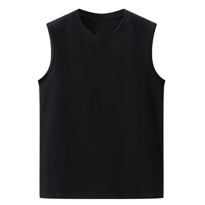 Oem customized 210g solid color cotton fitness sleeveless sports vest hot style round neck outer wear sleeveless T-shirt