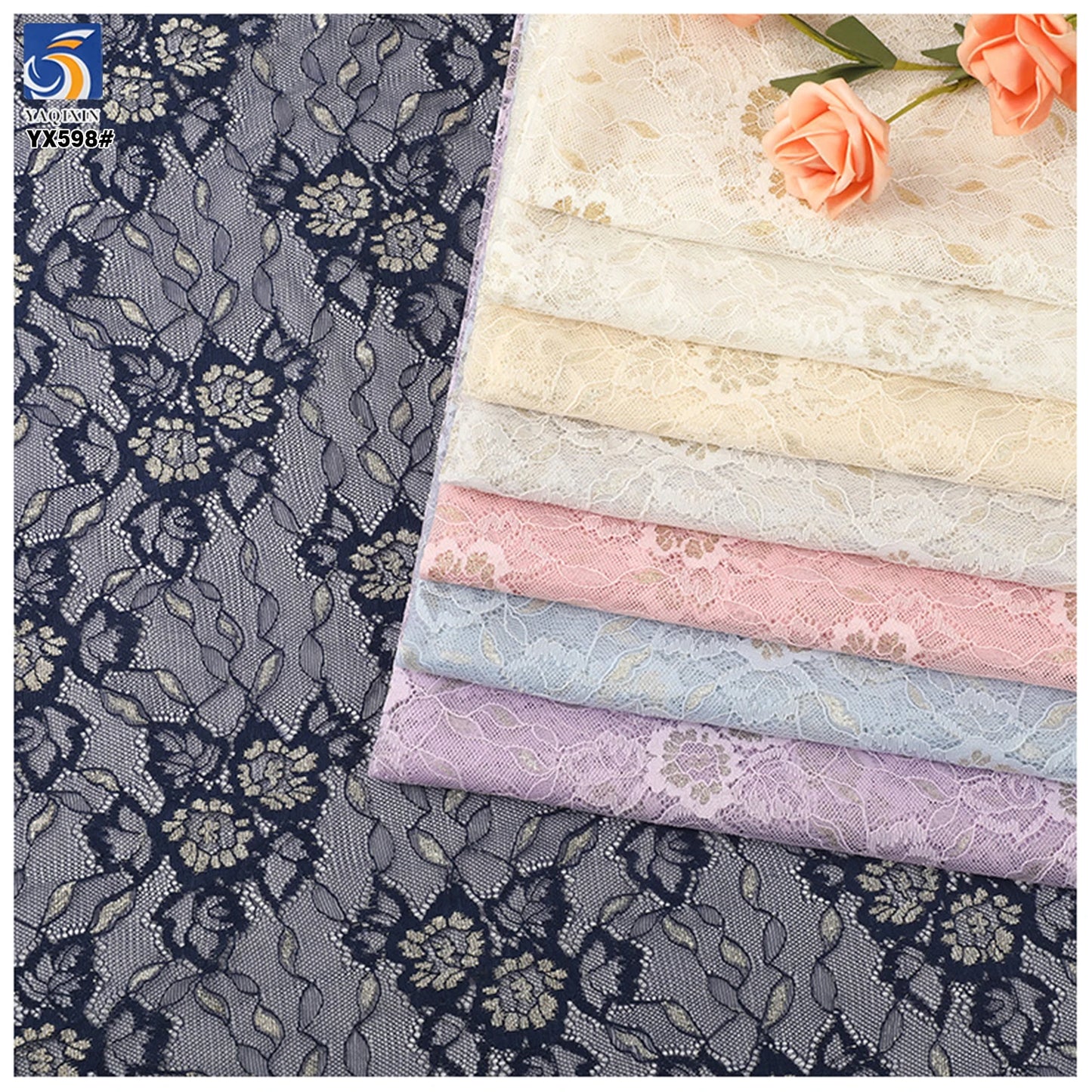 YX598 China Factory Cheap Lace Fabric Multicolor Peony Flowers Knitting Chantilly Lace Fabric for Children's Garments