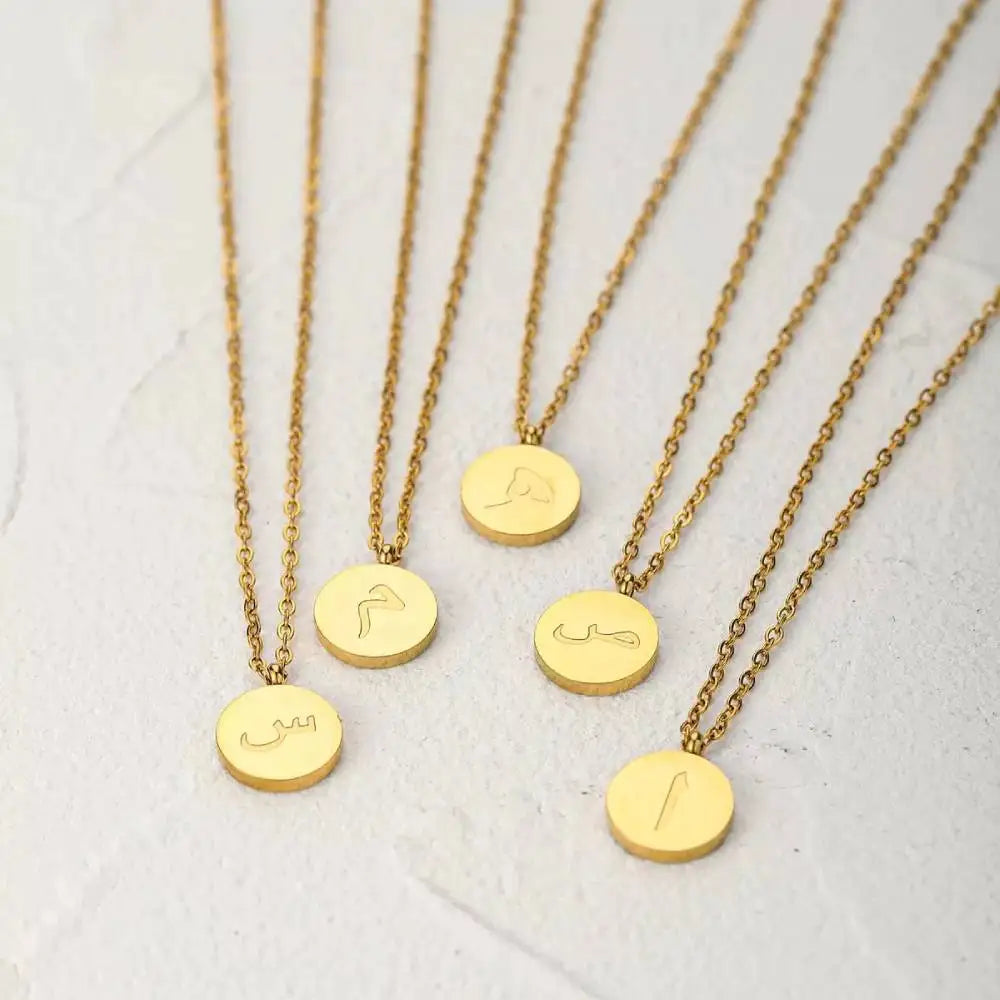 Fashion Jewelry Wholesale Women Girl Arabic Necklace Custom Gold Plated Stainless Steel Initials Greek Arabic Letter Necklace